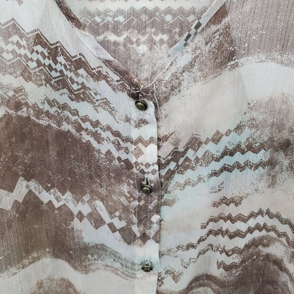 Maurices Brown Beige Zigzag Print Sheer Ruffle Hem Racerback Tank Top M Boho - Picture 9 of 14